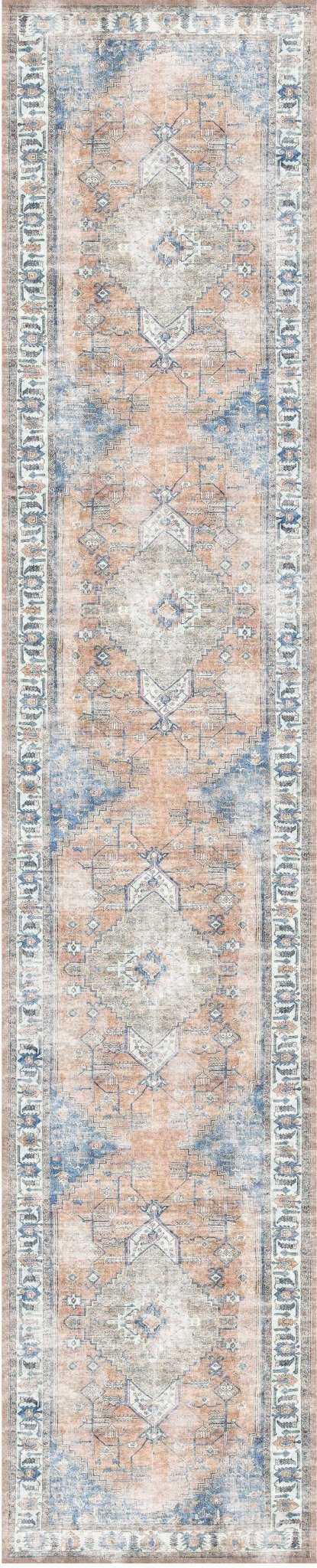 Vital Pissarro Terracotta Blue Washable Runner - Floorsome - Area Rug - VINC7013163-00 - Area Rug