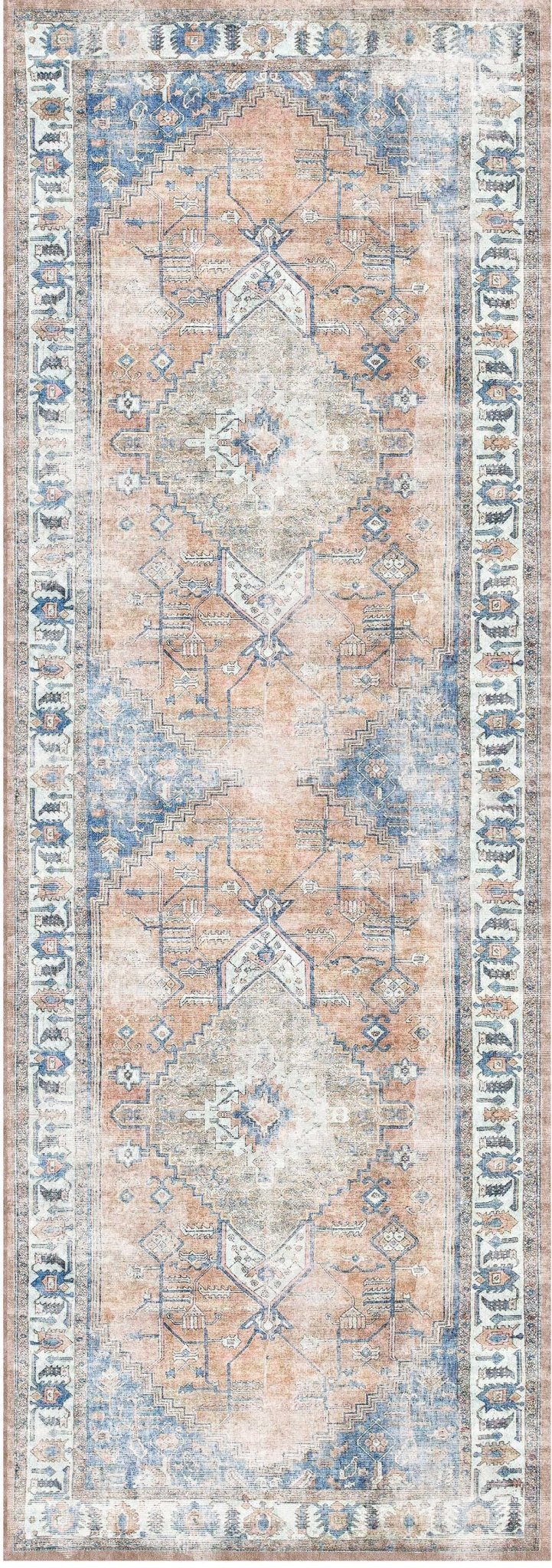 Vital Pissarro Terracotta Blue Washable Runner - Floorsome - Area Rug - VINC7013163-00 - Area Rug