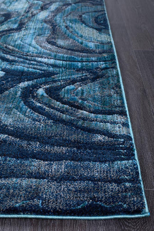 Waves Modern Indigo Runner Rug - Floorsome - Modern