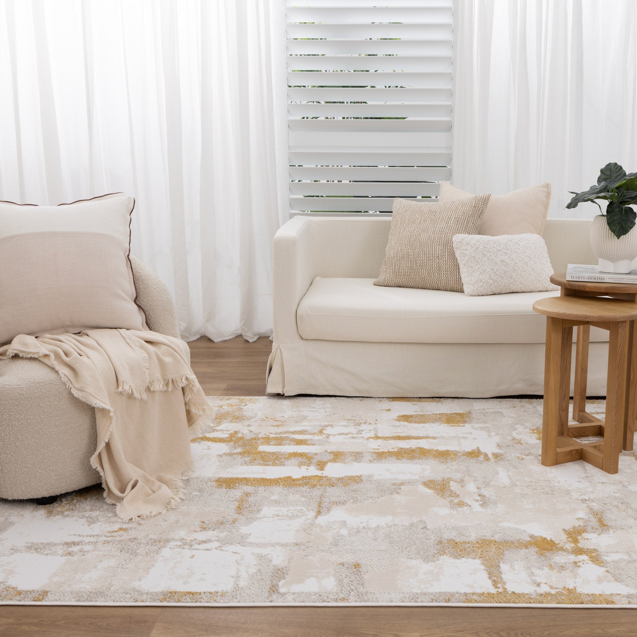 Wellington Abstract Wash Gold Rug - Floorsome - Area Rug - WELL160W009 - Area Rug