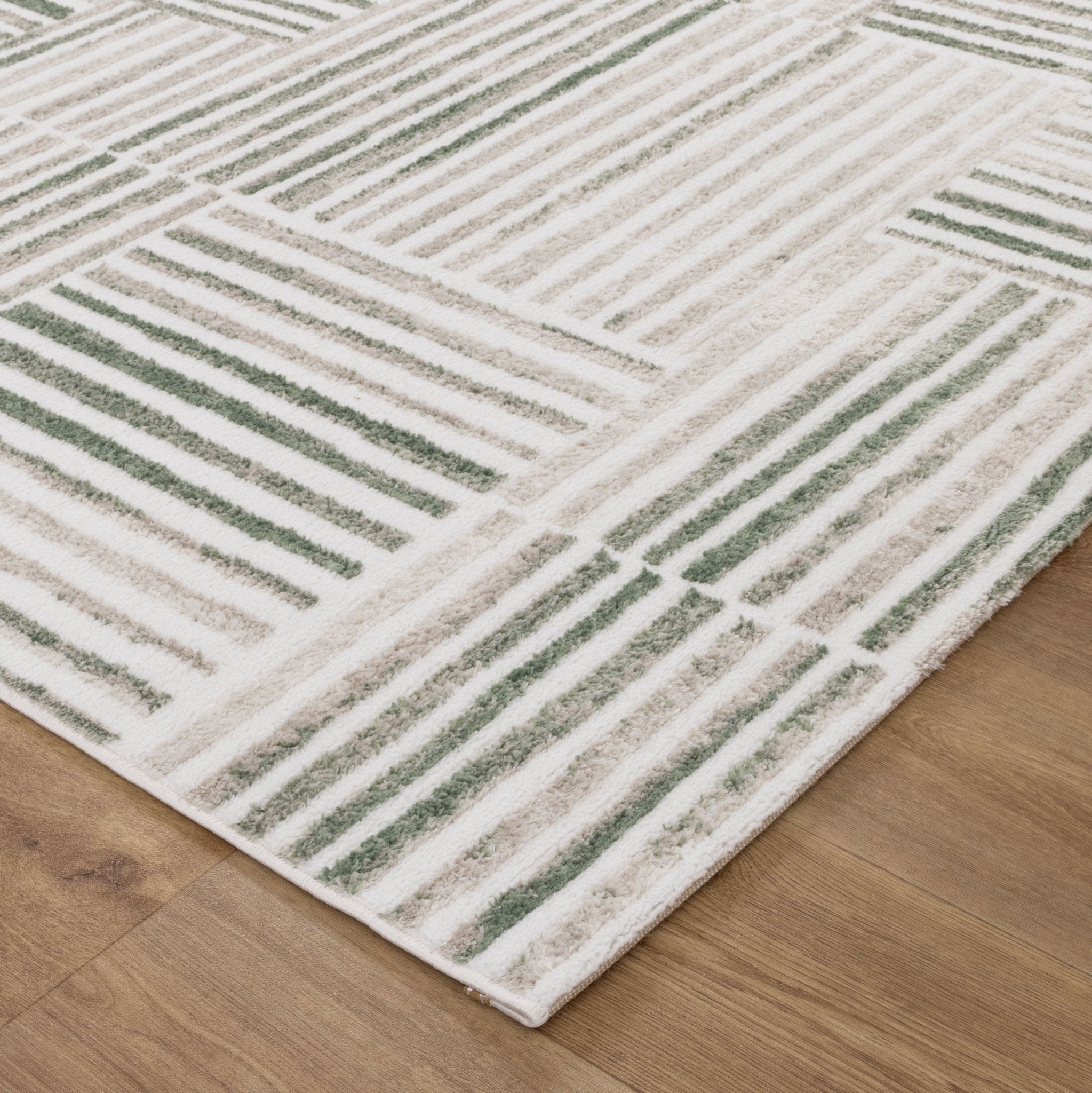Wellington Geometric Lines Green Rug - Floorsome - Area Rug - WELL160W005 - Area Rug