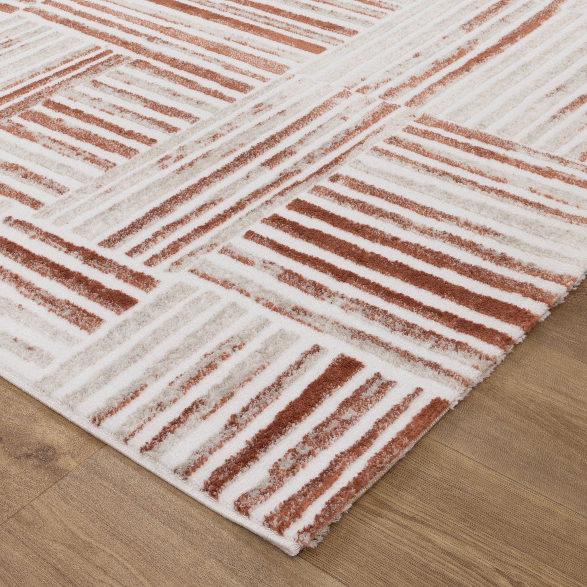 Wellington Geometric Lines Rust Rug - Floorsome - Area Rug - WELL160W004 - Area Rug