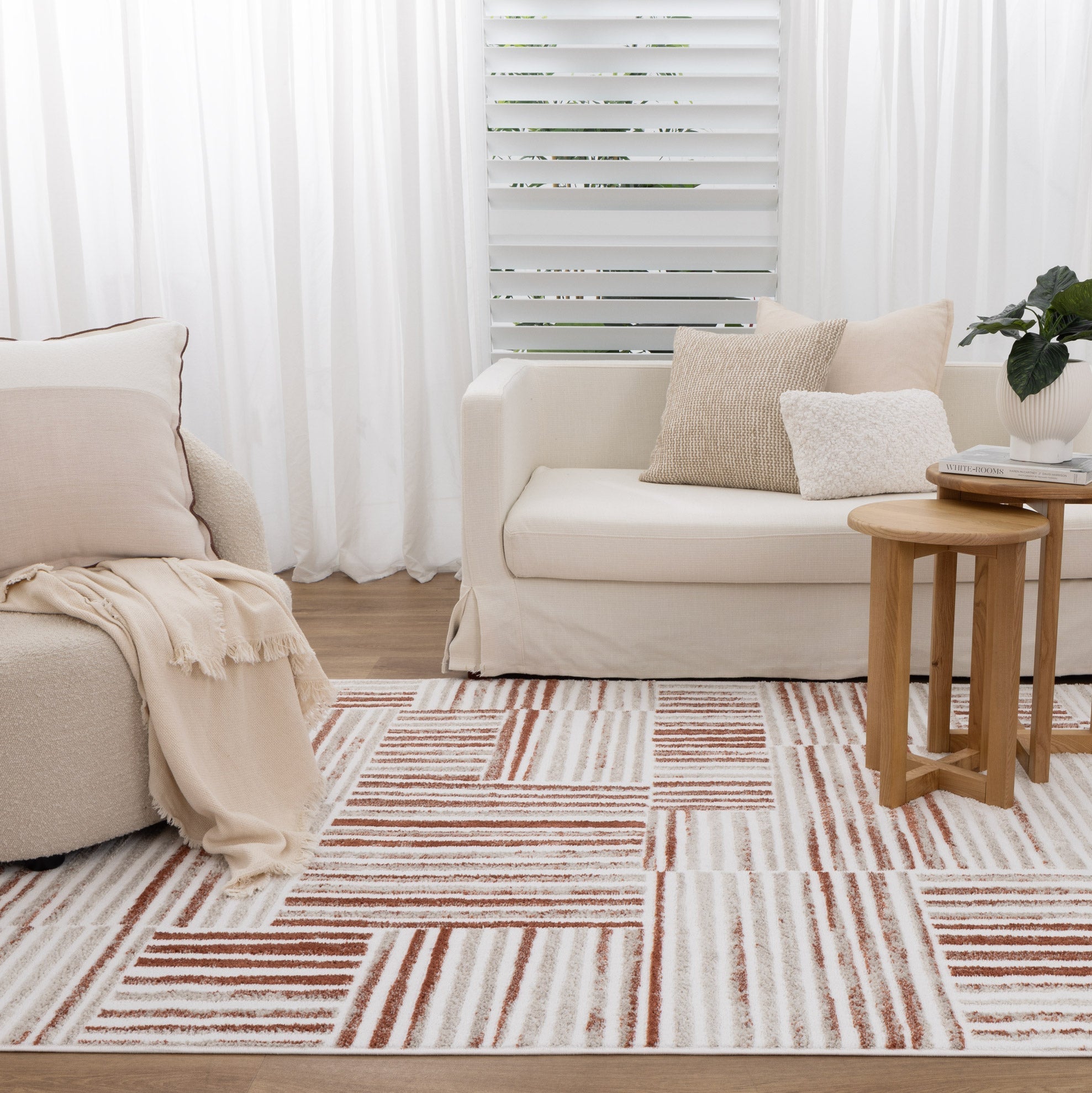 Wellington Geometric Lines Rust Rug - Floorsome - Area Rug - WELL160W004 - Area Rug