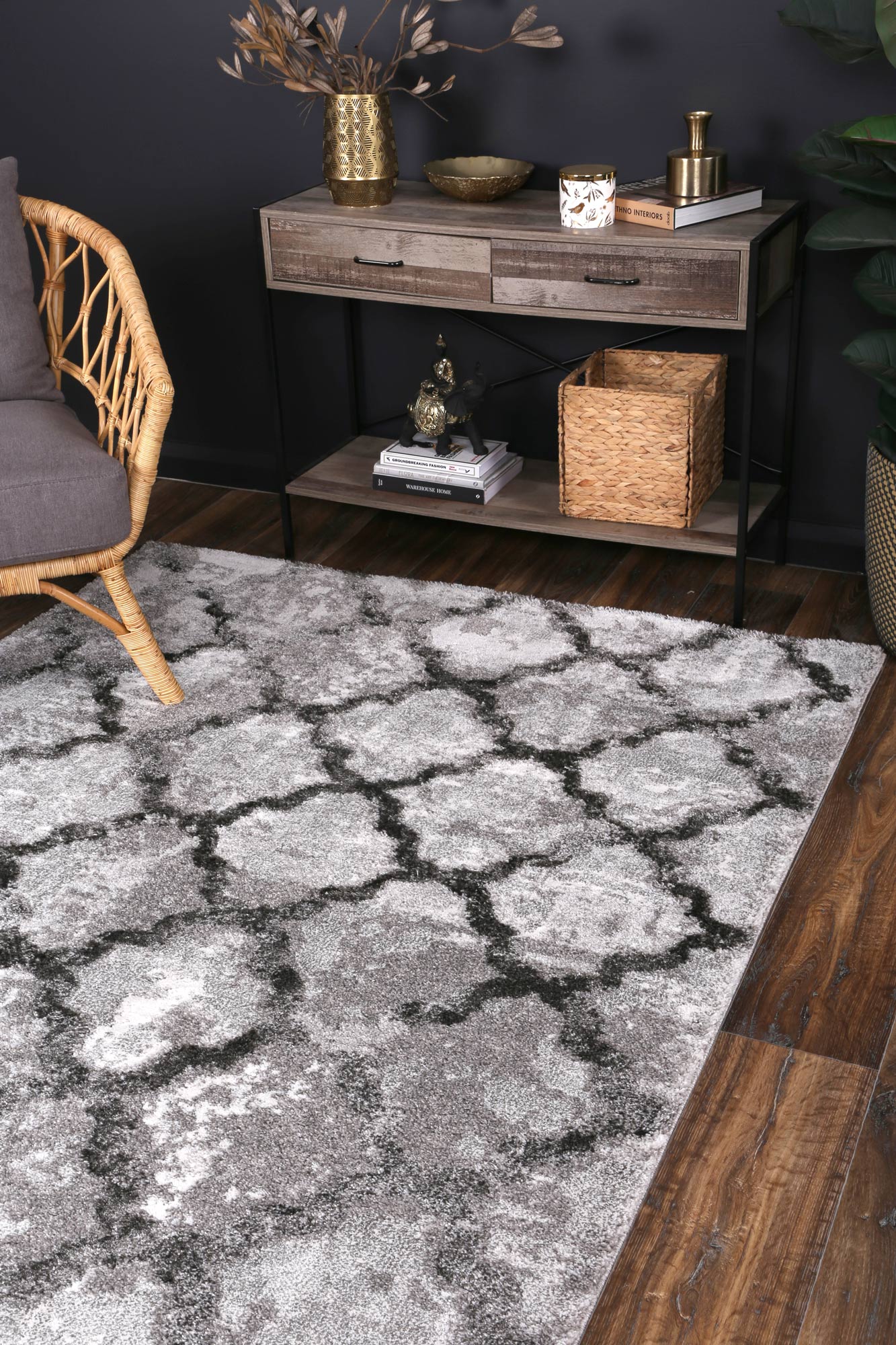 Yuzil Grey Lattice Rug - Floorsome - Rug - CENT12009 - Rug