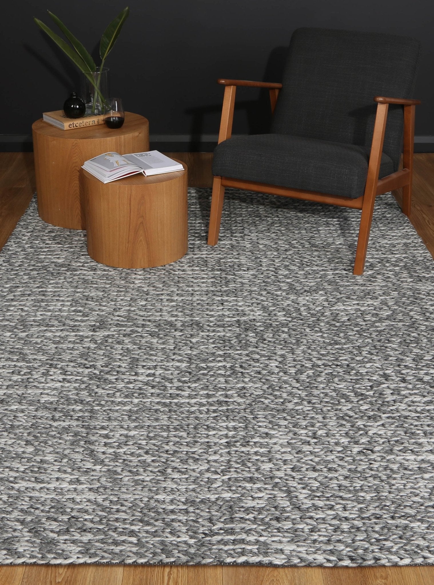 Zayna Cue Charcoal Wool Blend Rug - Floorsome - Rug - HARL160CUECHAR - Rug