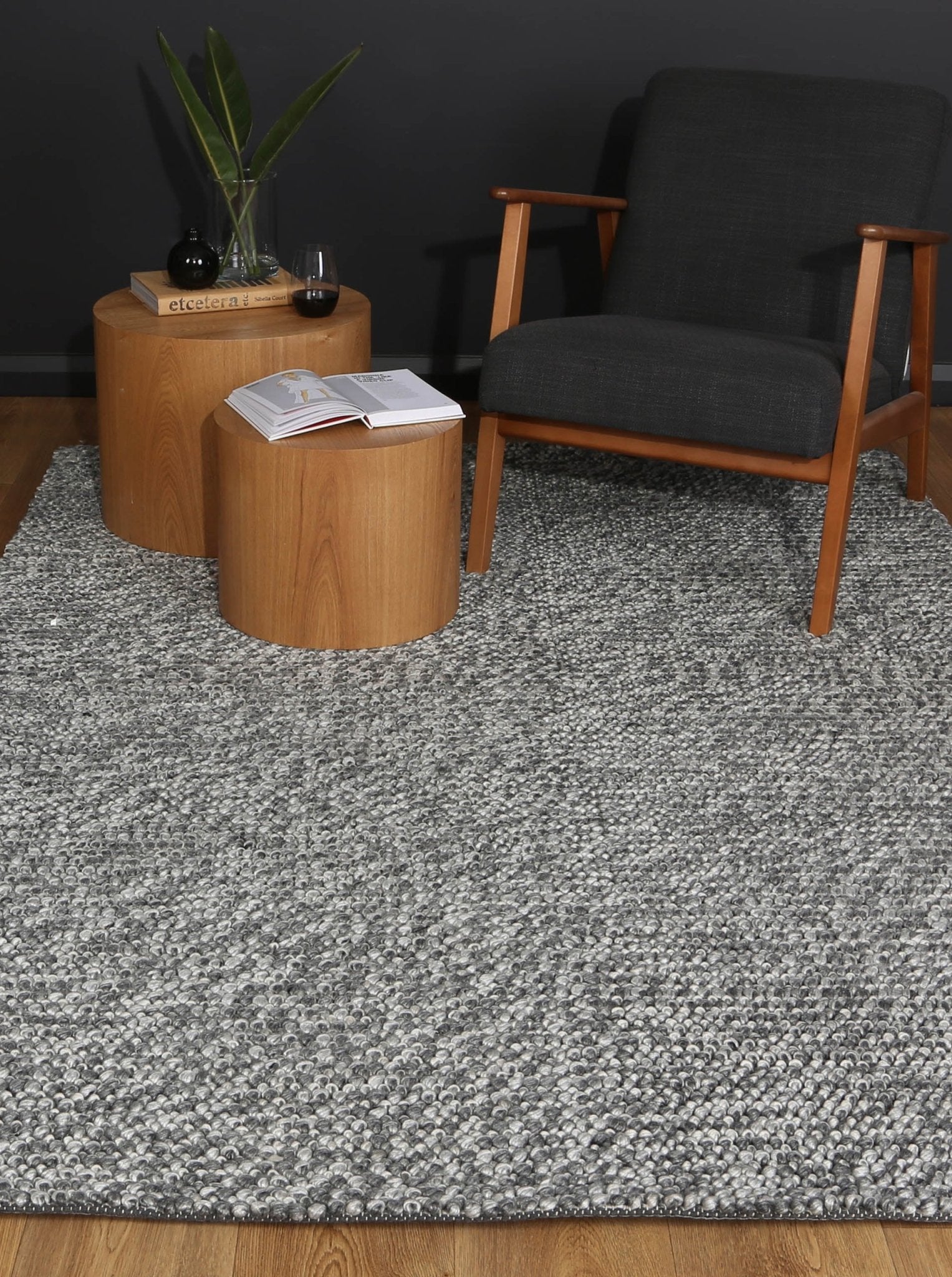 Zayna Loopy Charcoal Wool Blend Rug - Floorsome - Rug - HARL160LOOPCHAR - Rug