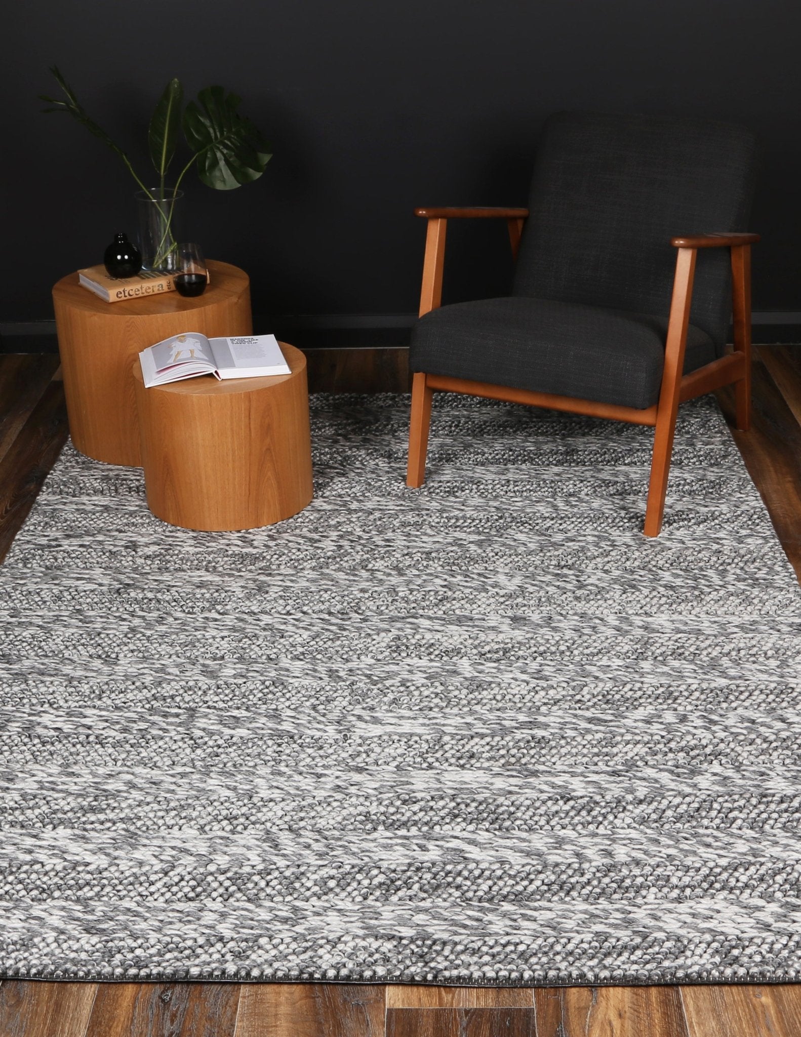 Zayna Ringlets Charcoal Wool Blend Rug - Floorsome - Rug - HARL160RINGCHAR - Rug