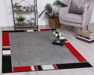 Grey and Red Borders Atta Rug