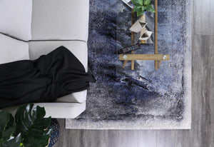 Vision Blue and Grey Abstract Bordered Modern Rug