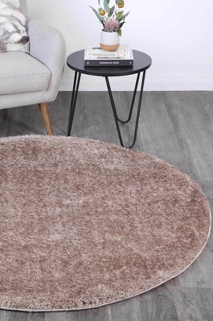 Puffy Soft Shag Round Rug Beige