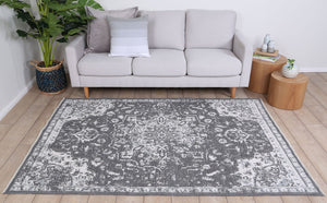Rustic Vintage Motif 2 in 1 Reversible Rug Grey