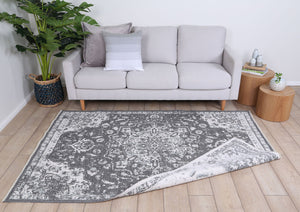 Rustic Vintage Motif 2 in 1 Reversible Rug Grey