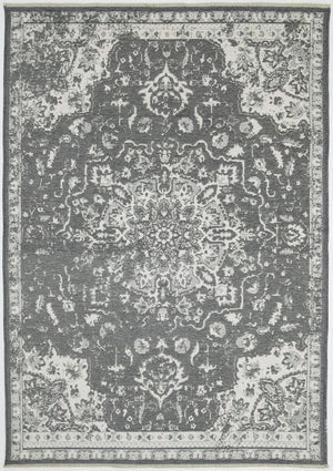 Rustic Vintage Motif 2 in 1 Reversible Rug Grey
