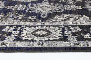 Arya Navy Blue and Grey Ziegler Traditional Ikat Rug - Floorsome