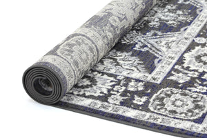 Arya Navy Blue and Grey Ziegler Traditional Ikat Rug - Floorsome