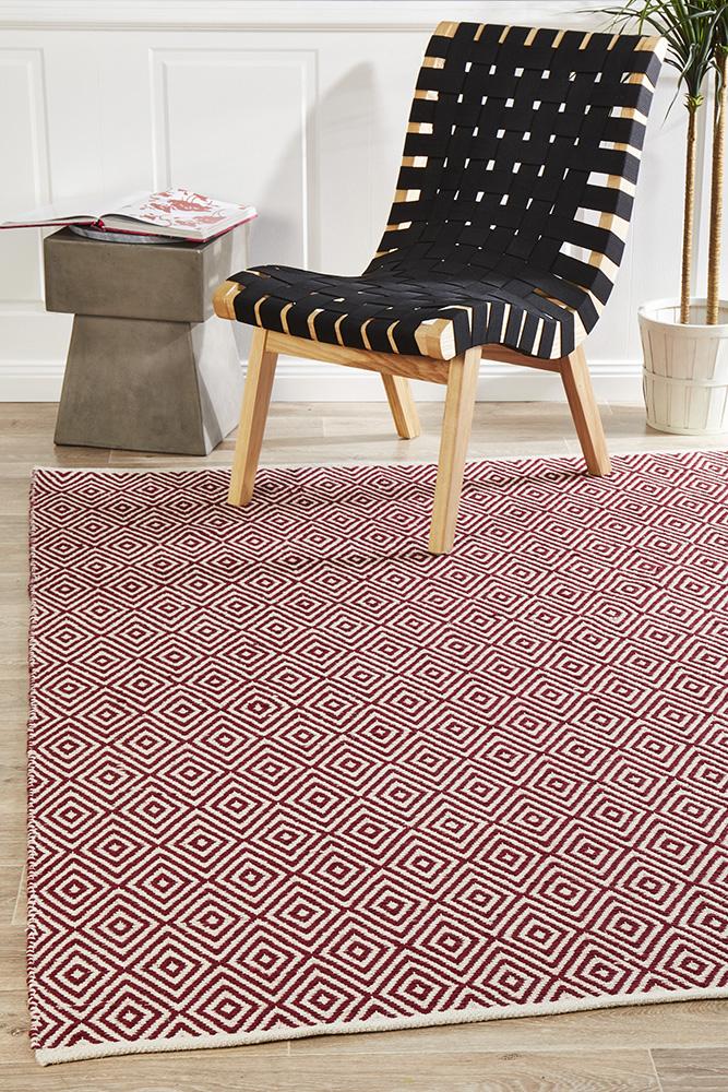 Modern Flatweave Diamond Design Red Rug – Floorsome