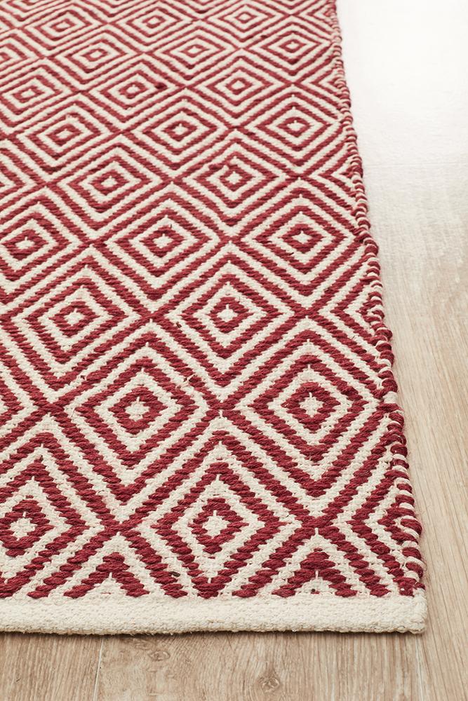 Modern Flatweave Diamond Design Red Rug