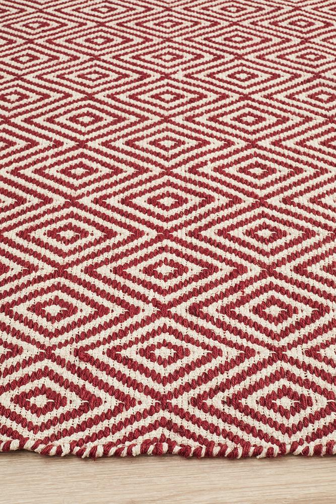 Modern Flatweave Diamond Design Red Rug