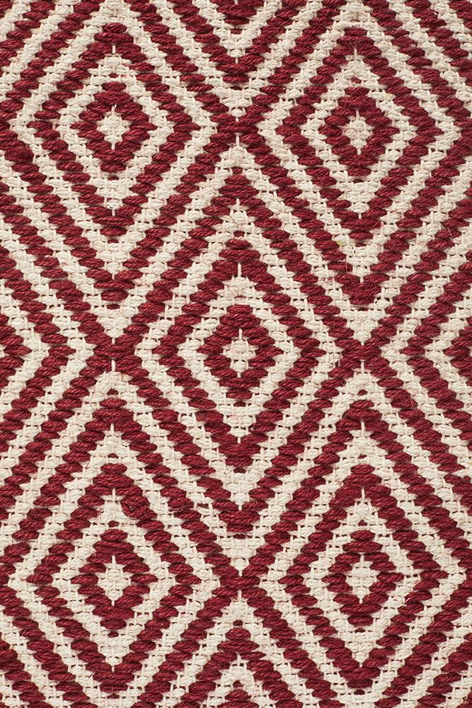Modern Flatweave Diamond Design Red Rug