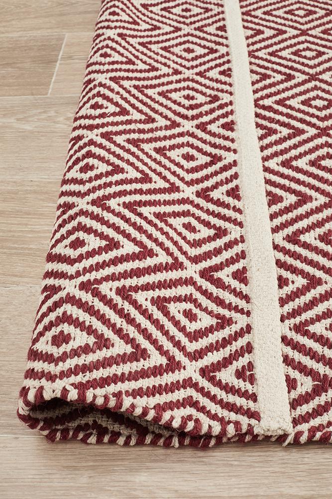 Modern Flatweave Diamond Design Red Rug