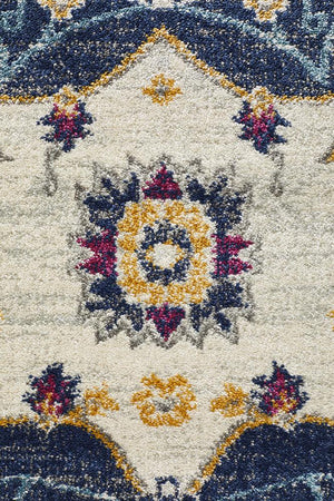 Babil Uruk Bohemian Blue Round Rug - Floorsome