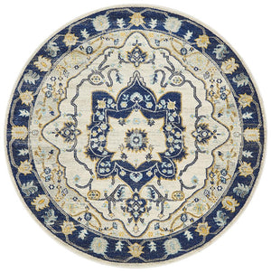 Babil Uruk Bohemian Navy Round Rug - Floorsome