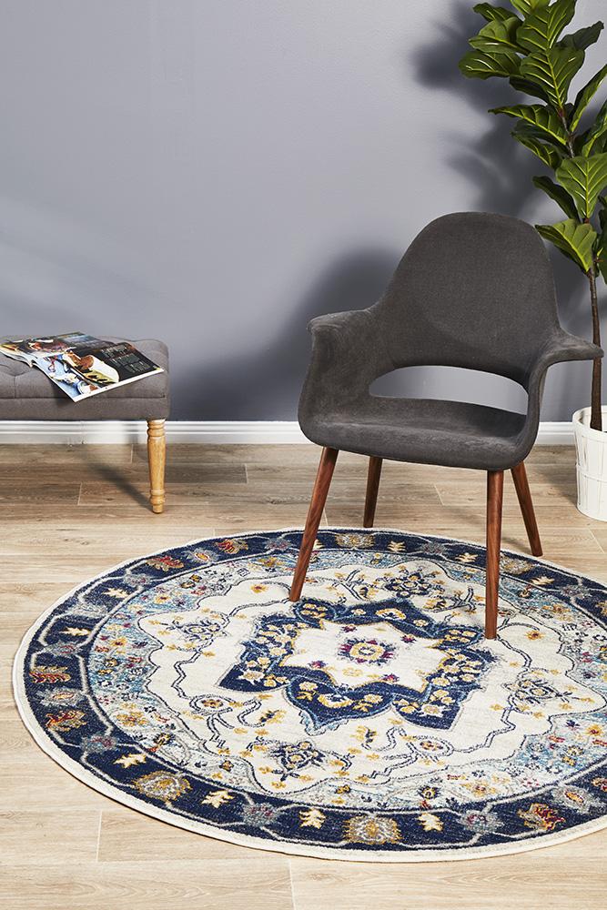 Babil Uruk Bohemian Navy Round Rug