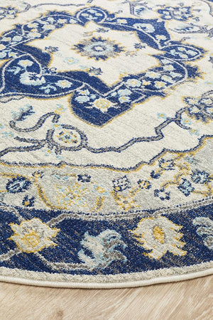 Babil Uruk Bohemian Navy Round Rug - Floorsome