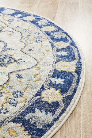 Babil Uruk Bohemian Navy Round Rug - Floorsome