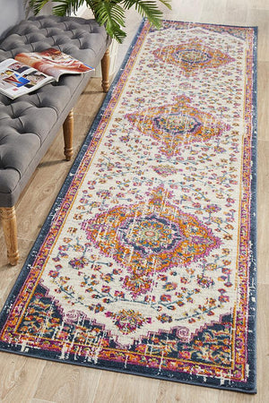 Babil Mosul Bohemian White Runner Rug - Floorsome