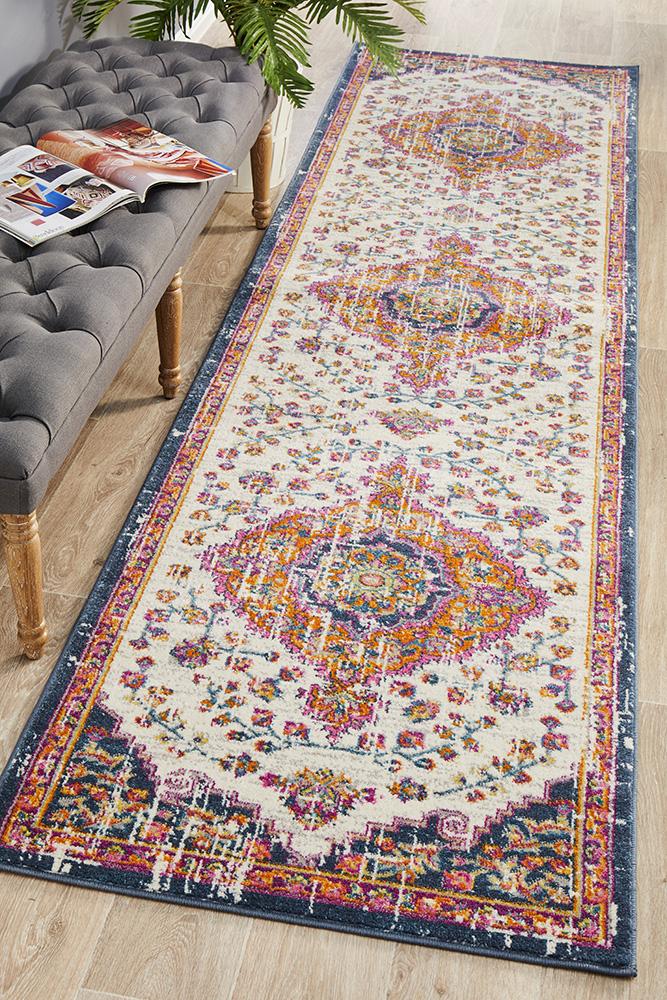 Babil Mosul Bohemian White Runner Rug