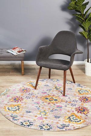 Babil Basra Bohemian Multi Round Rug - Floorsome