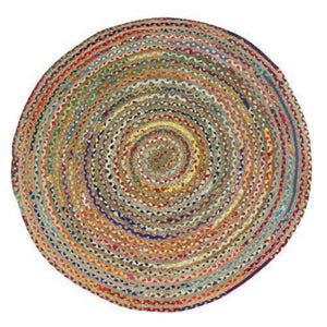 CHINDI RUG Indian Design Recycled Floor Rug, Round Small 1.2m - Floorsome