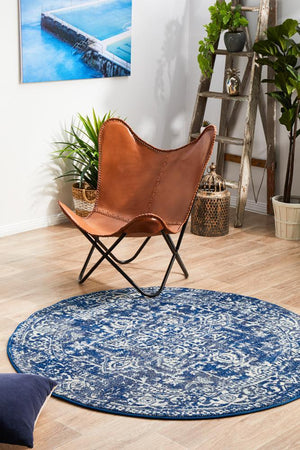 Contrast Navy Transitional Round Rug - Floorsome