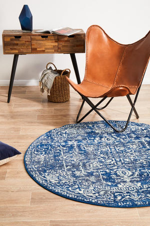 Contrast Navy Transitional Round Rug - Floorsome