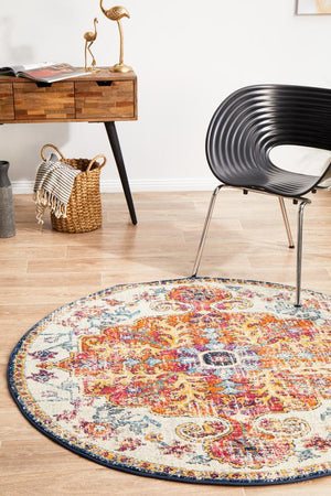Carnival White Transitional Round Rug - Floorsome