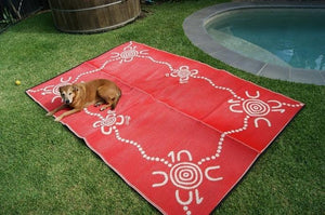 TRACKS Aboriginal Design Recycled Plastic Mat, Red & White 1.8 x 2.7m