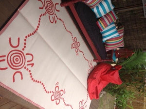 TRACKS Aboriginal Design Recycled Plastic Mat, Red & White 1.8 x 2.7m