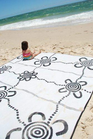 JOURNEYS Aboriginal Design Recycled Plastic Mat, Black & White 2.7m x 2.7m