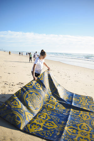 CASABLANCA Recycled Plastic Mat, Royal Blue and Gold 3 x 3m