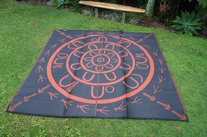 THE YARNING CIRCLE Aboriginal Design Recycled Mat, Orange & Black 2.7 x 2.7m