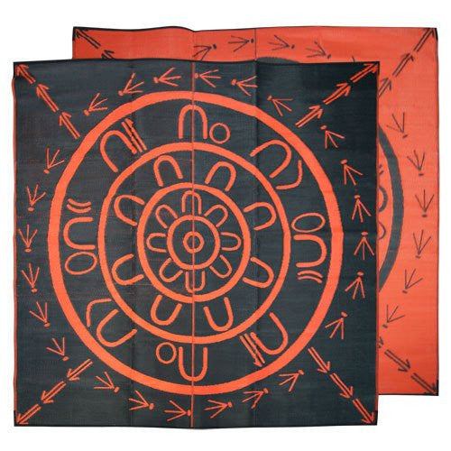 THE YARNING CIRCLE Aboriginal Design Recycled Plastic Mat, Orange & Black 2.7 x 2.7m