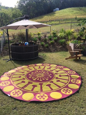 EUCALYPTUS FLOWER Aboriginal Design Recycled Mat, Yellow & Pink 3m Round