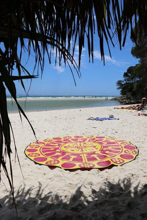 EUCALYPTUS FLOWER Aboriginal Design Recycled Mat, Yellow & Pink 3m Round