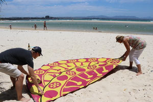 EUCALYPTUS FLOWER Aboriginal Design Recycled Mat, Yellow & Pink 3m Round