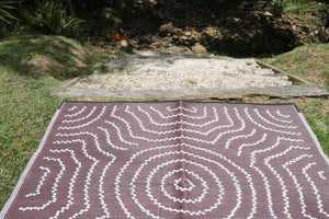 WATER DREAMING Aboriginal Design Recycled Mat, Red Wine & White 1.8 x 1.8m