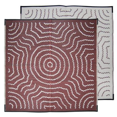 WATER DREAMING Aboriginal Design Recycled Mat, Red Wine & White 1.8 x 1.8m