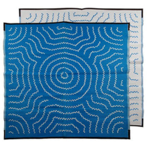 WATER DREAMING Aboriginal Design Recycled Mat, Blue & White 1.8 x 1.8m
