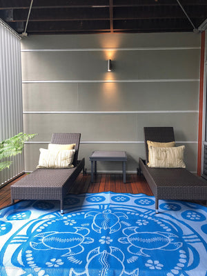 TURTLE SEASON Aboriginal Design Recycled Mat, Blues 2.7m