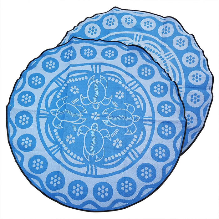 TURTLE SEASON Aboriginal Design Recycled Mat, Blues 2.7m